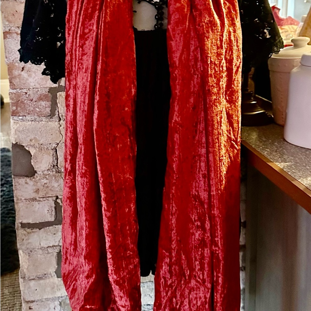 Dior Red Crushed Velvet Fringe Scarf - Picture 4 of 6